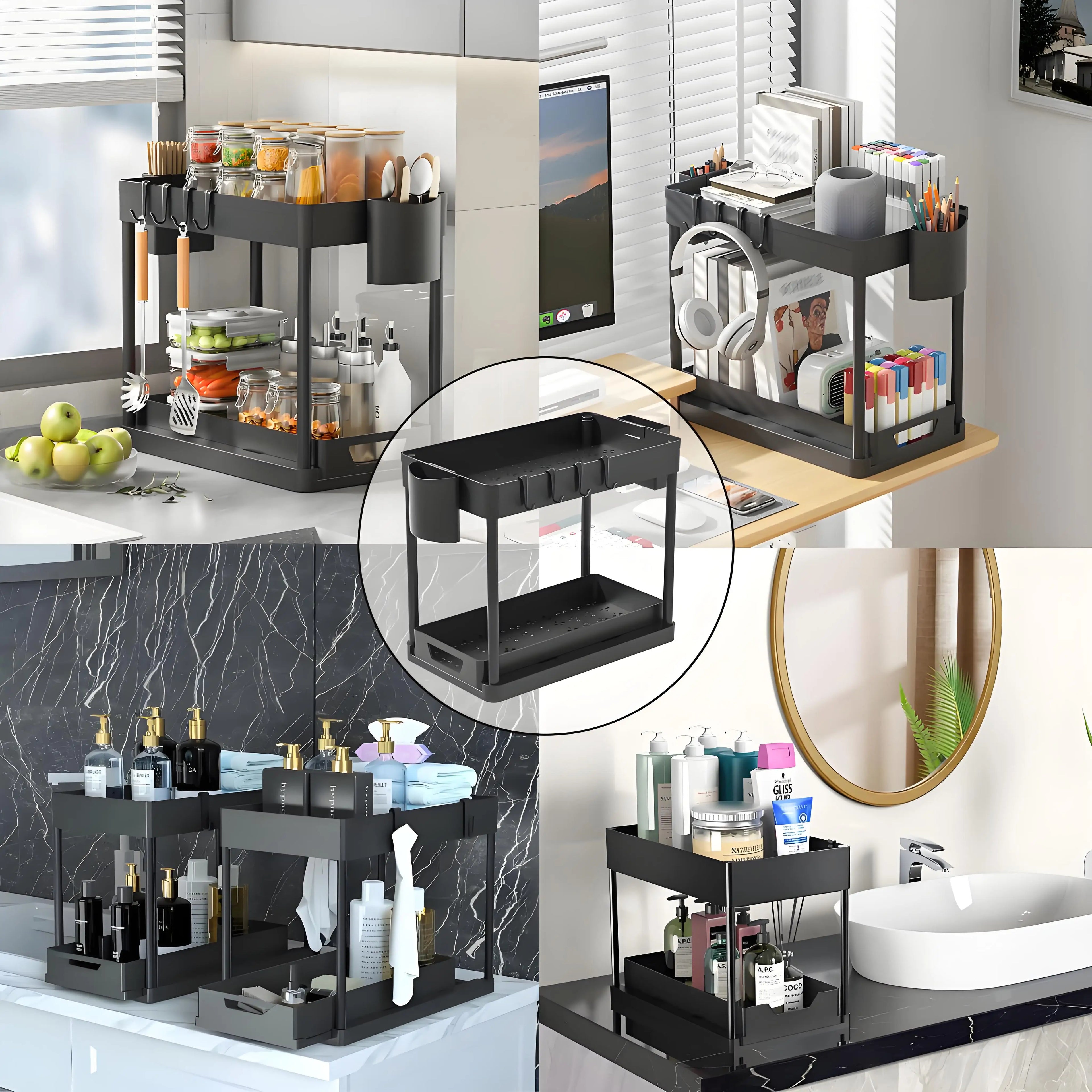 2-Pack Modular Under Sink Shelves - Adjustable Steel Organizer ✔Epoxy-Coated & Rustproof (Cabinet Closet Storage) Shopifynow