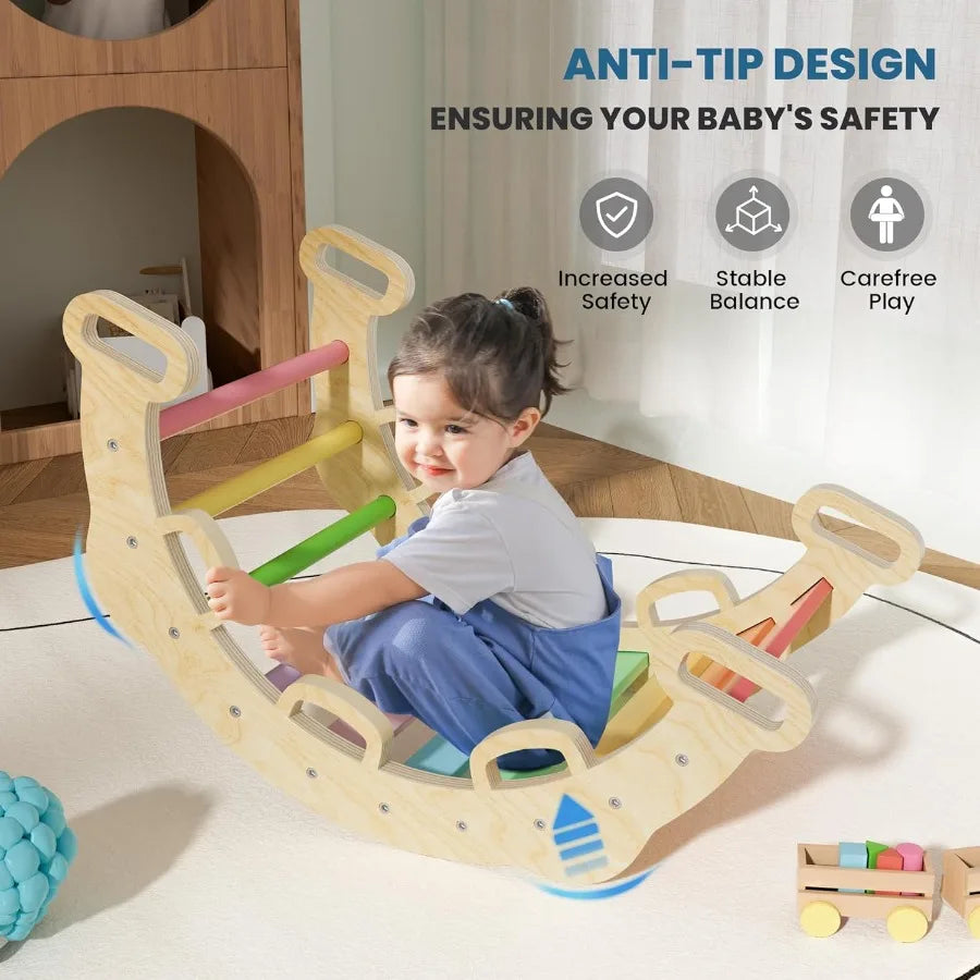 8-in-1 Pikler Triangle Climbing Set Toddler Toys Indoor Baby Jungle Gym Climber Playground for Kids - Rainbow Shopifynow