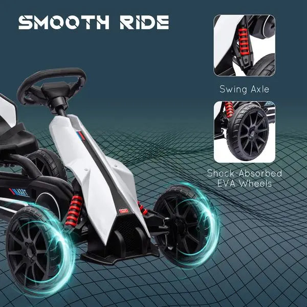 Kids Pedal Go Kart Outdoor Ride-on Toy with Adjustable Seat Swing Axle Handbrake White for Boys and Girls 3-8 Years