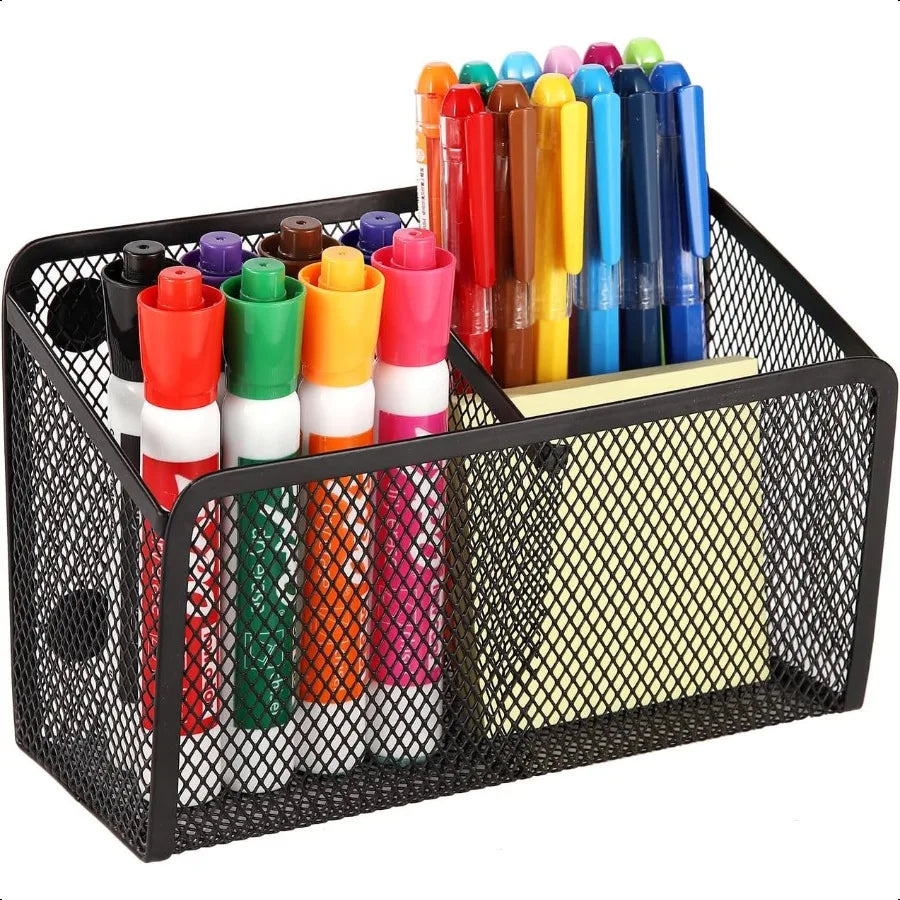 Magnetic Pencil Holder Extra Strong Magnets Mesh Marker Holder Perfect for Whiteboard Refrigerator and Locker Accessories 2 Bas
