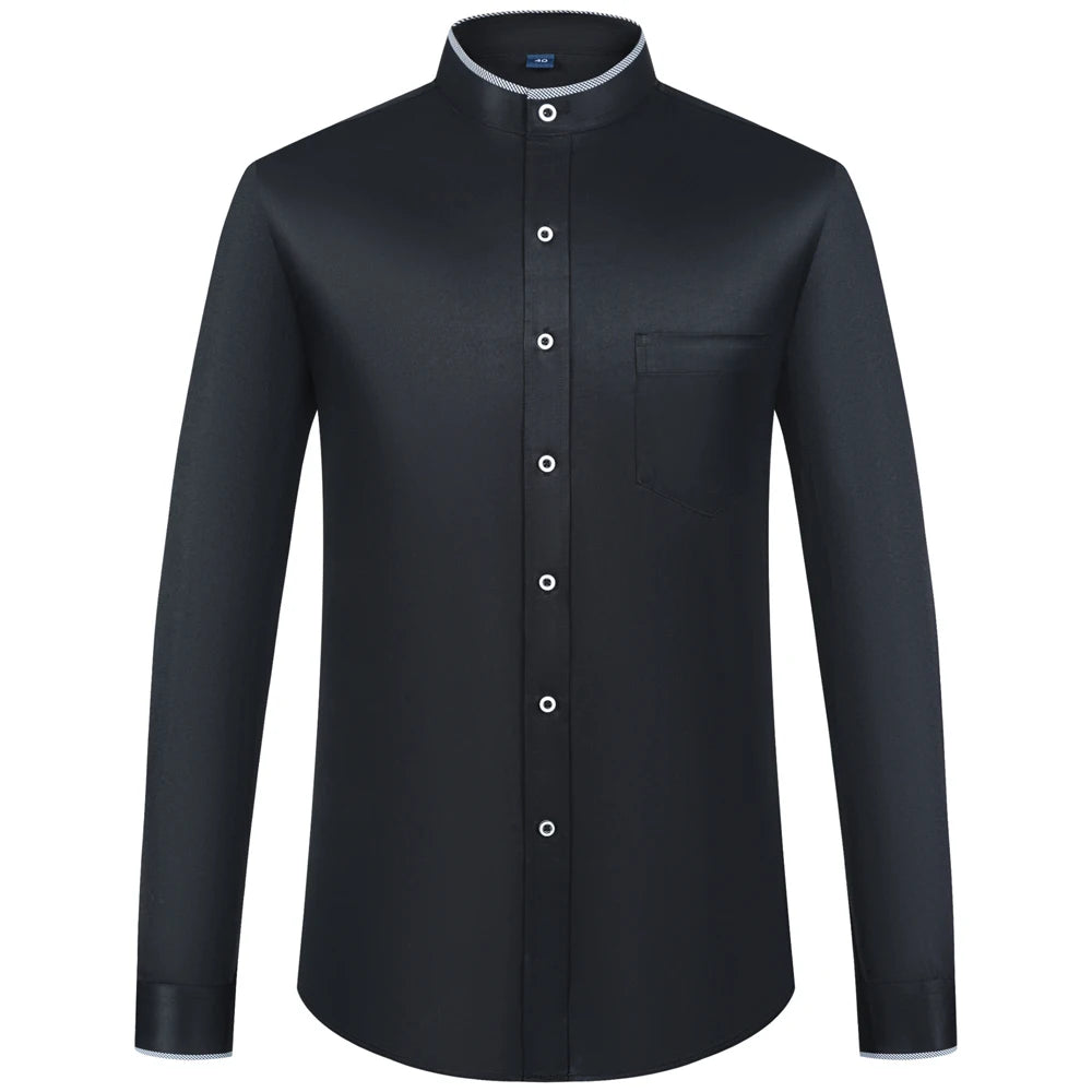 Men's Banded Collar Dress Shirts with Pocket Long Sleeve Mandarin Collar Versatile Shirt Solid Shirt For Business Activities Shopifynow