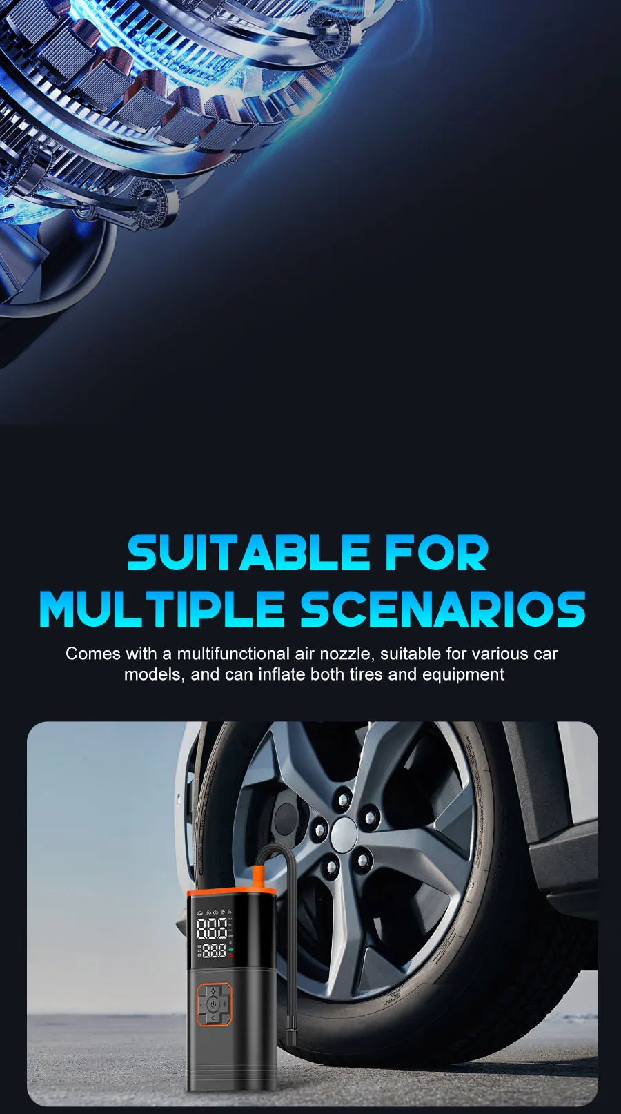 Digital Display Portable Tire Inzzator, USB Rechargeable Air Compressor for Car Bike Motorcycle Tires, Balls, Inflatable Toys Shopifynow