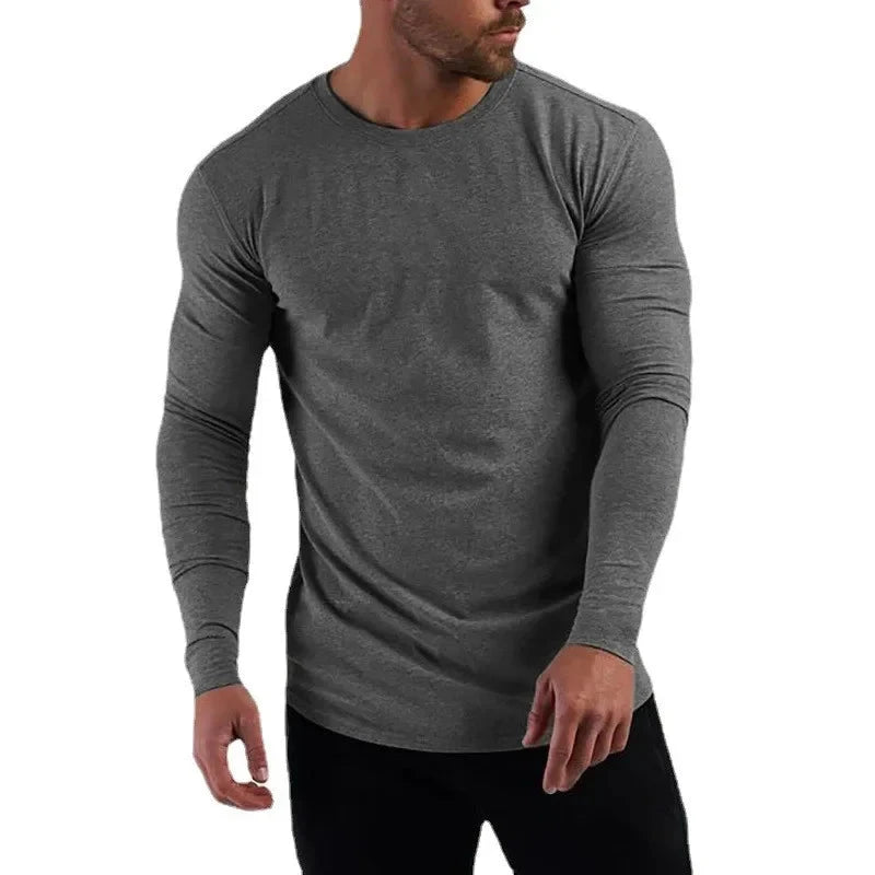 Plain Cotton Breathable Long Sleeve Clothing Gym Fitness Bodybuilding Sport T-shirts Mens Workout Casual Slim Fit Autumn Shirts Shopifynow