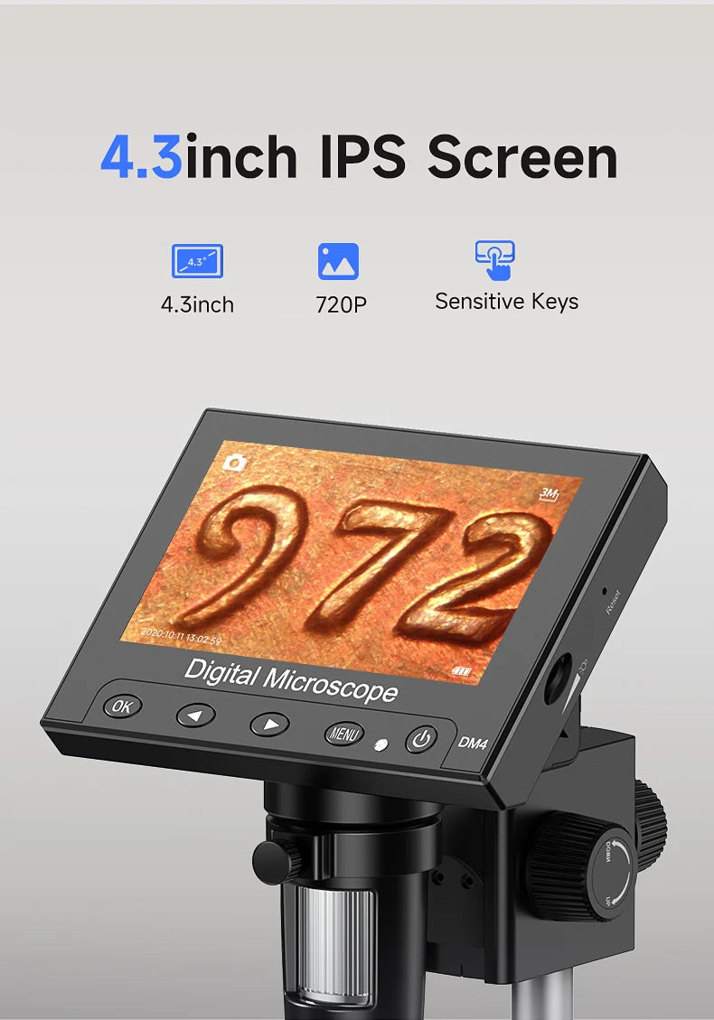 Hayve DM4 Digital Microscope with 4.3 inch IPS Screen 1000X Coin Microscope with 8 LEDs, Compatible with Windows 8GB including Shopifynow
