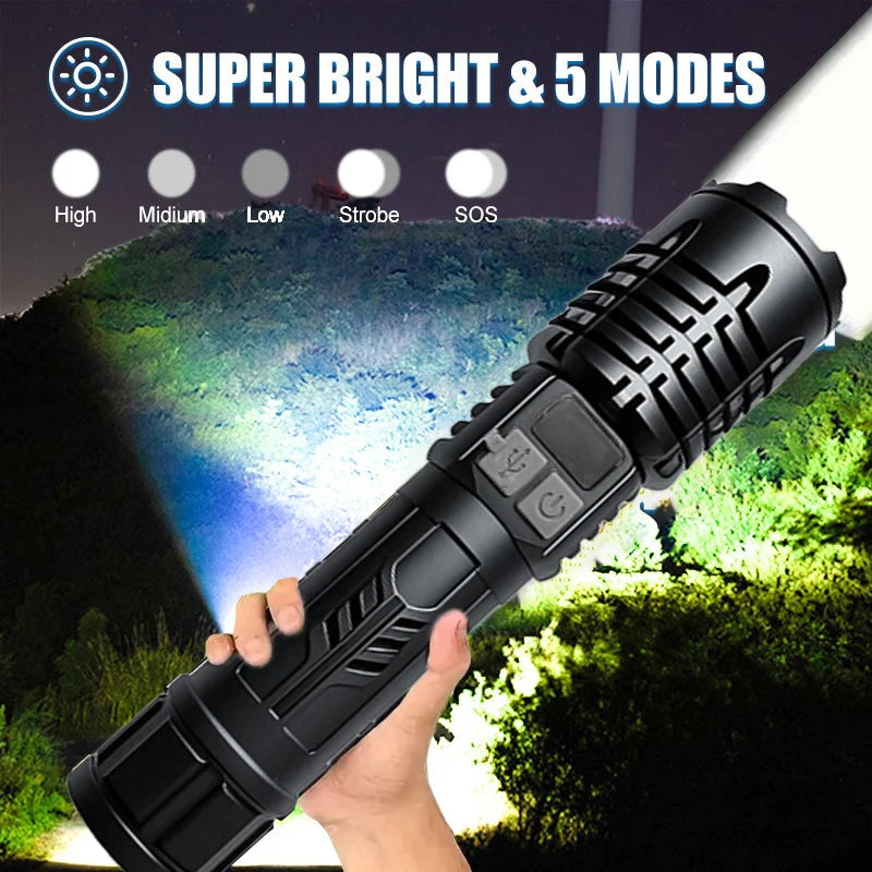 High Lumen Waterproof Tactical Flashlight - 5 Modes, Rechargeable, High Brightness, Durable ABS for Outdoor, Camping, Emergency Shopifynow