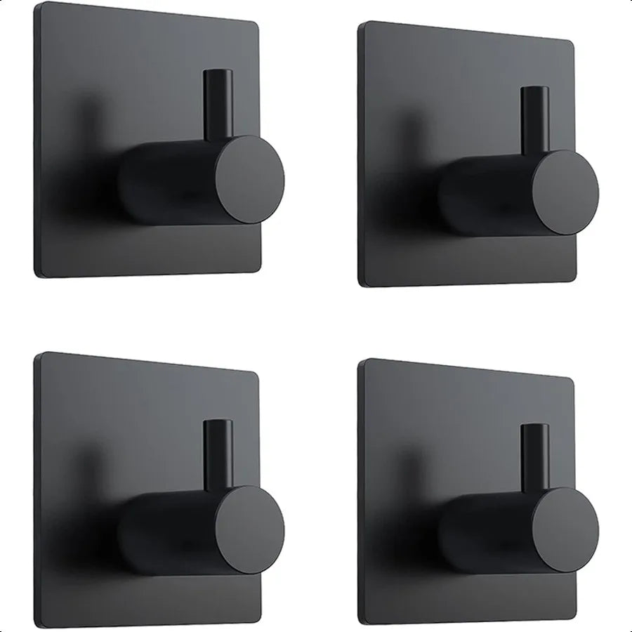 Adhesive Hooks Heavy Duty Wall Hooks Waterproof Stainless Steel Towel Racks for Bathroom Wall Hooks for Hanging 4Packs Matte Bl