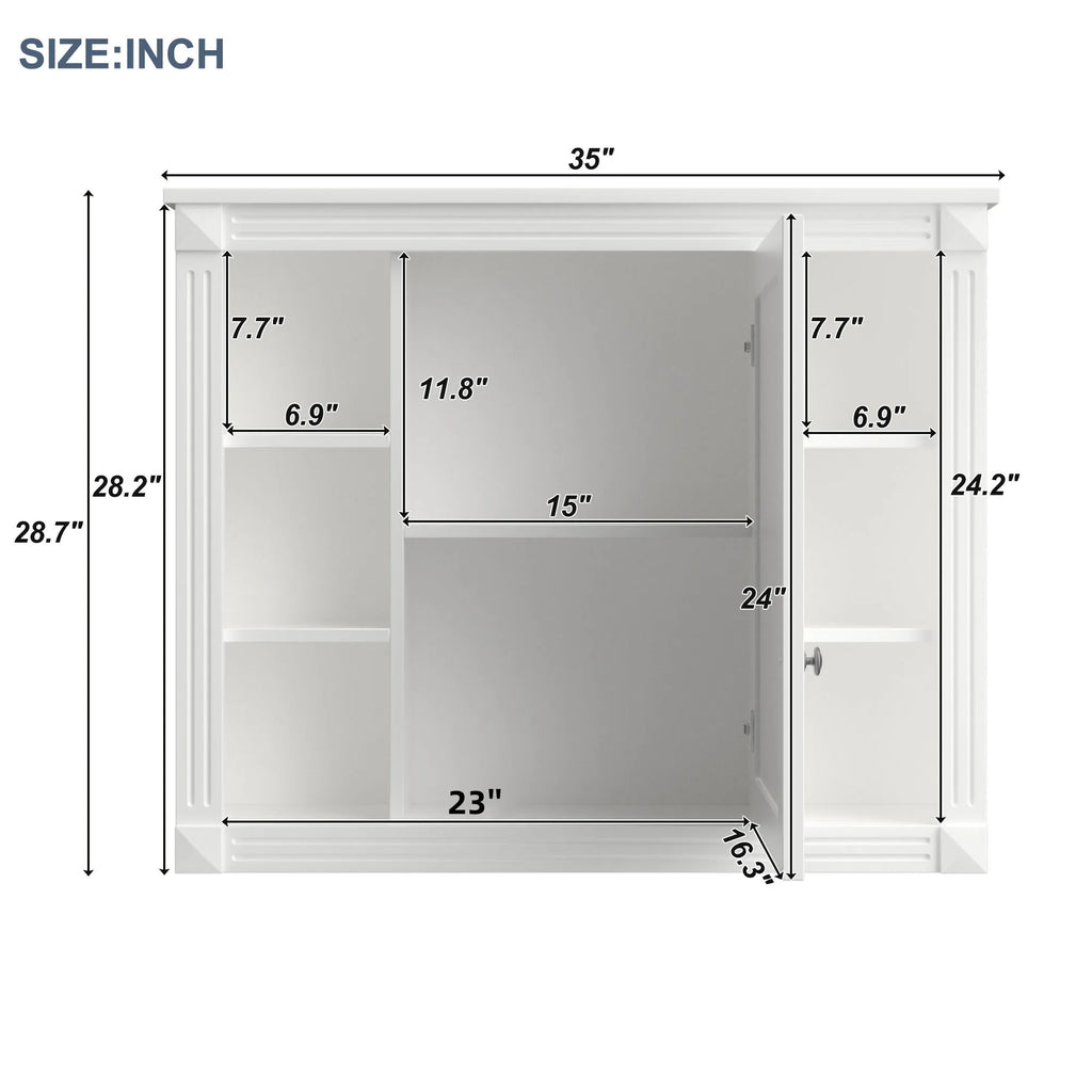 35'' x 28'' Wall Mounted Bathroom Storage Cabinet, Modern Bathroom Wall Cabinet with 6 Open Shelves And Mirror