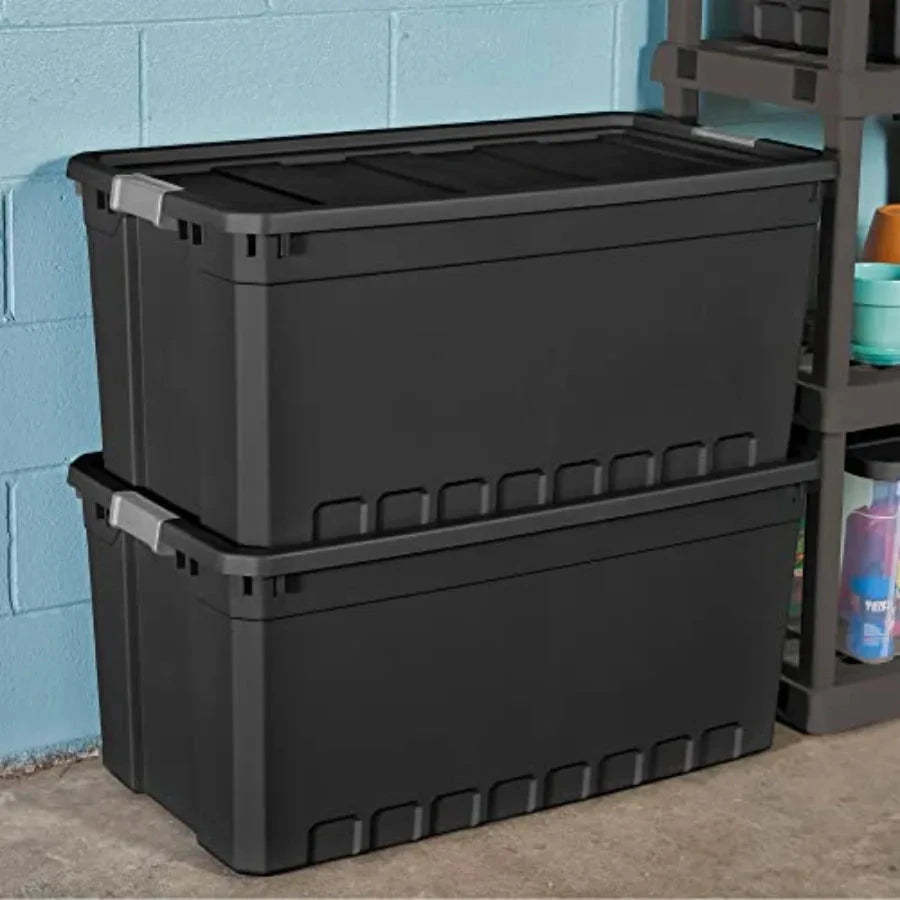 50Gallon Large Stackable Rugged Industrial Storage Tote Container with Gray Latching Clip Lid for Garage Attic Worksite or Camp Shopifynow