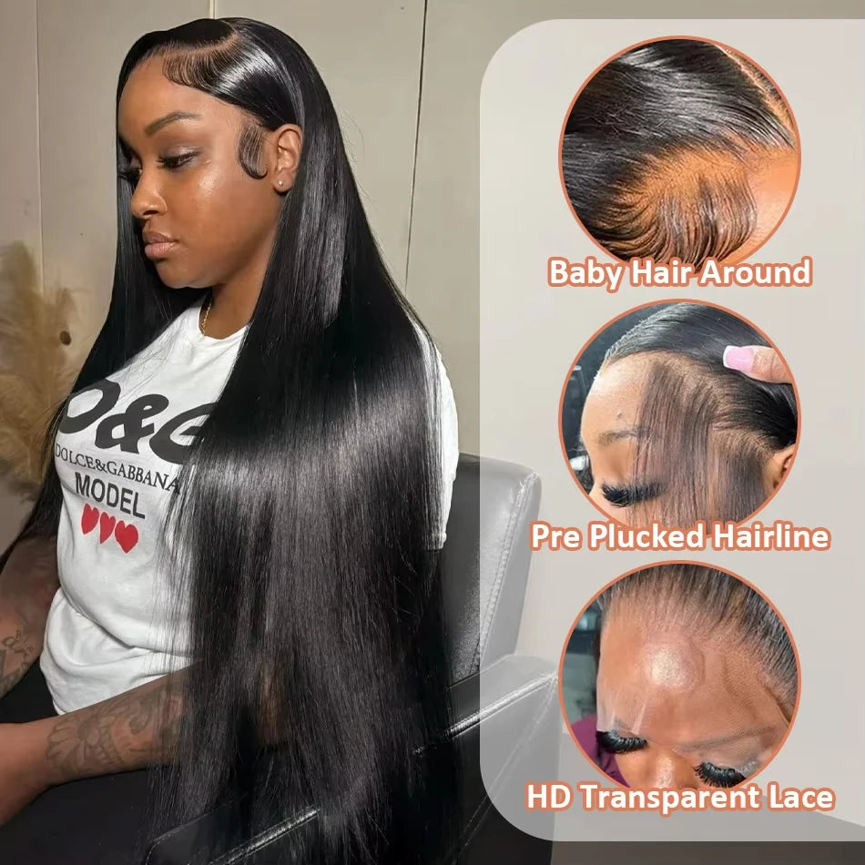 40 50 Inch Straight Human Hair Wig 13x6 HD Lace Frontal 100% Human Hair Wigs 250 Density Remy Pre Plucked Lace Front Closure Wig Shopifynow