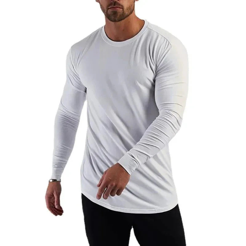 Plain Cotton Breathable Long Sleeve Clothing Gym Fitness Bodybuilding Sport T-shirts Mens Workout Casual Slim Fit Autumn Shirts Shopifynow