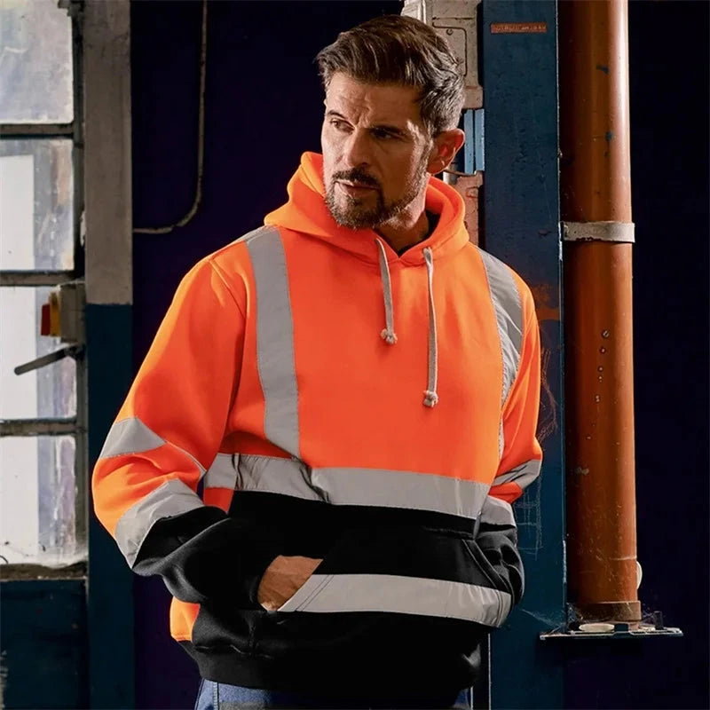 Men s Winter Reflective Hoodie Sweatshirts Long Sleeve Geometric Pattern Casual High Visibility Tops with Side Zipper Shopifynow