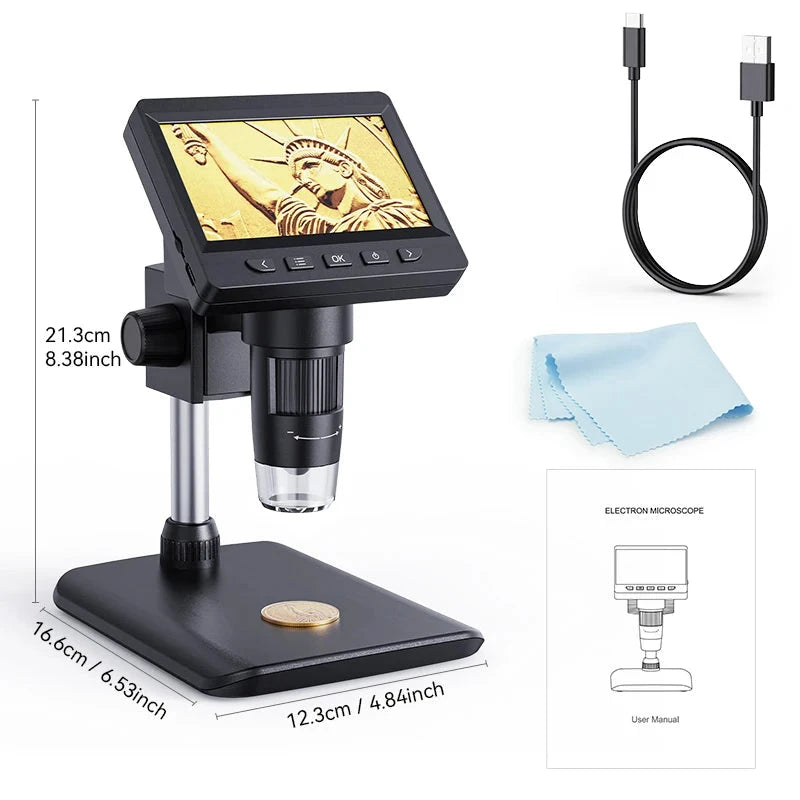 Digital Microscope 4.3" IPS USB Coin Microscope 1000X Magnification 2MP Ultra-Precise Focusing Soldering Microscopes for Repair Shopifynow