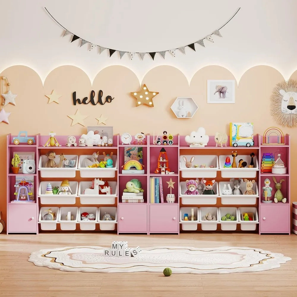 4-tier children's montessori toy organizer with 8 removable bins and bookshelf