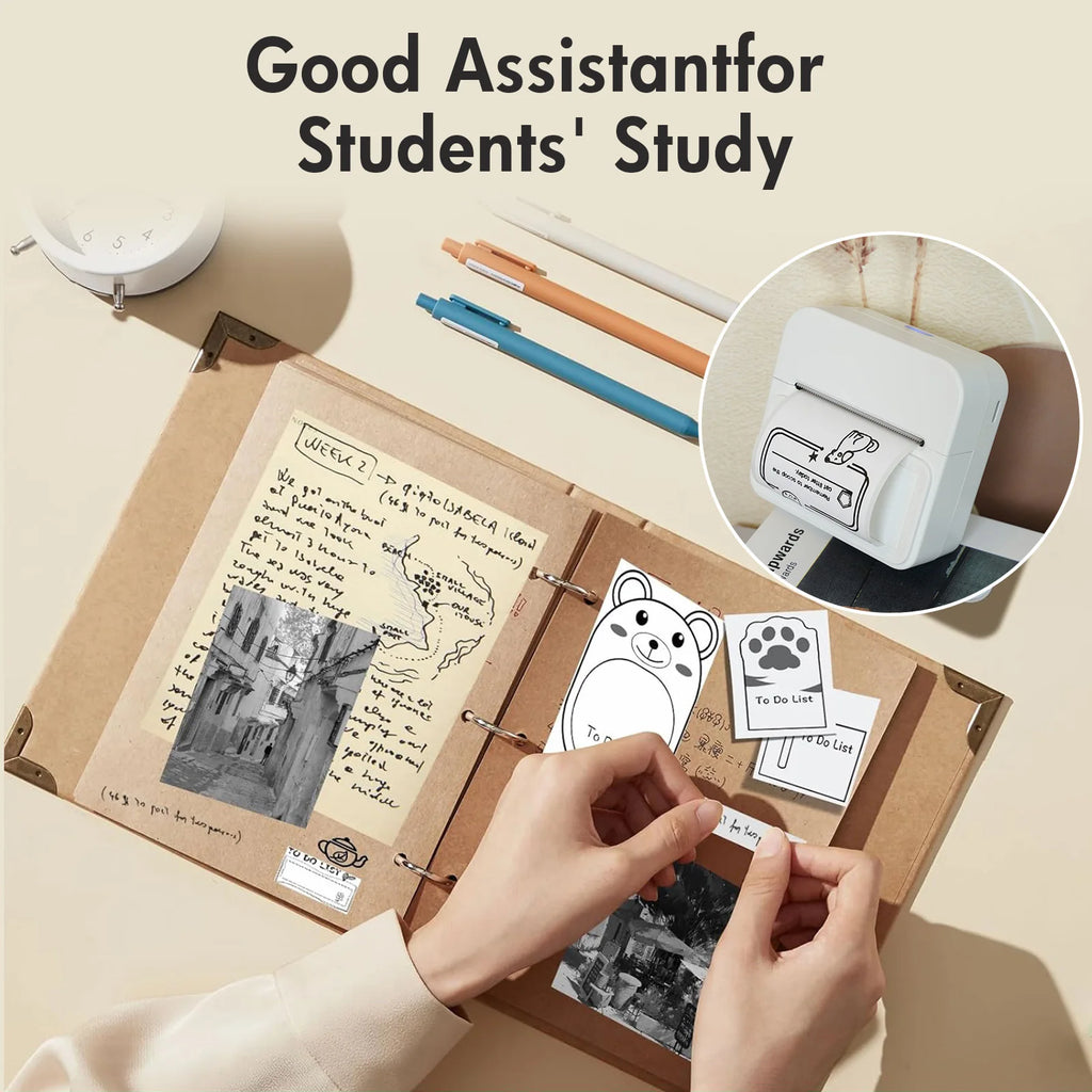 Inkless Thermal Label Printer Portable Bluetooth Pocket Label Maker Home Study with 1roll Stickable Label Paper PC Android IOS Shopifynow