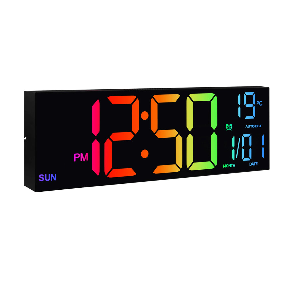 16" Large Digital Wall Clock, Big LED Display with Remote, 8 RGB Color, Alarm, DST, Temperature for Living Room, Kitchen Shopifynow