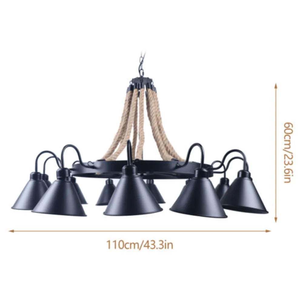 Bymaocar 12 Lights Hemp Rope Vintage Industrial Chandelier Ceiling Light Rustic Wheel Large Pendant Light Fixture Fit  Cafe Bar Shopifynow