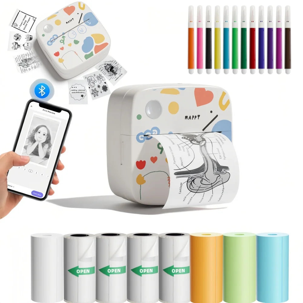 B4 Mini Portable Printer for Photo With 8 Roll Sticker Thermal Color Thermal Pocket Label Maker Bluetooth Office Printing Shopifynow