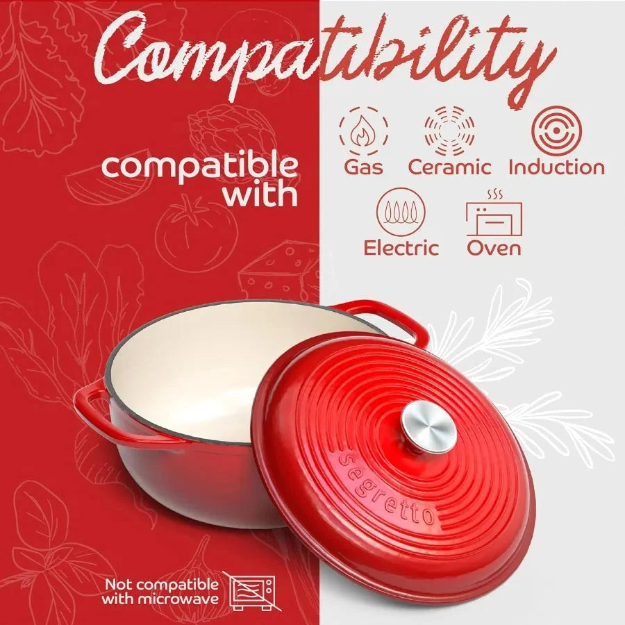 Enameled Cast Iron Dutch Oven with Handle, 6 Quarts, Rosso (Gradient Red) Cast Iron Dutch Oven with Lid | Enameled Crock Pot Dut Shopifynow