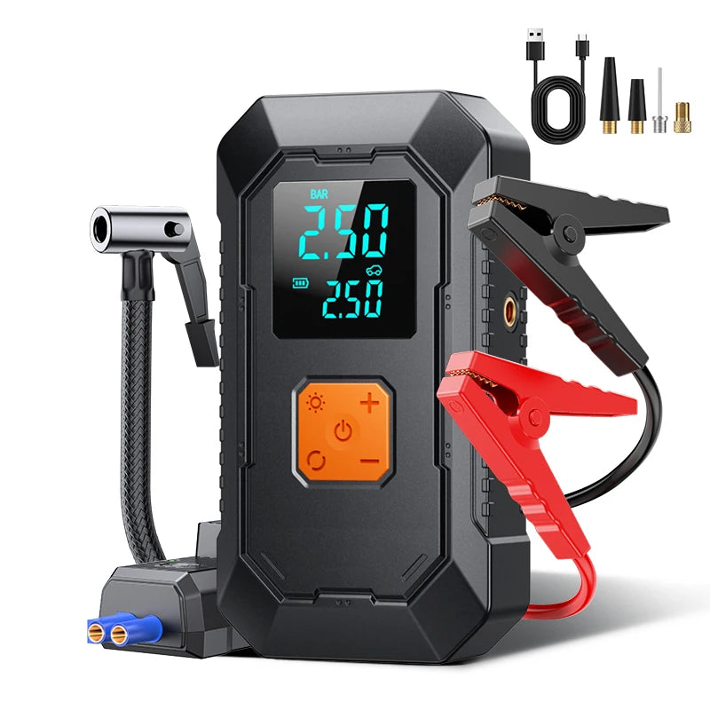 Car Jump Starter Air Pump Power Bank Lighting Portable Air Compressor 4 In 1 Cars Battery Starters Auto Tyre Inflator