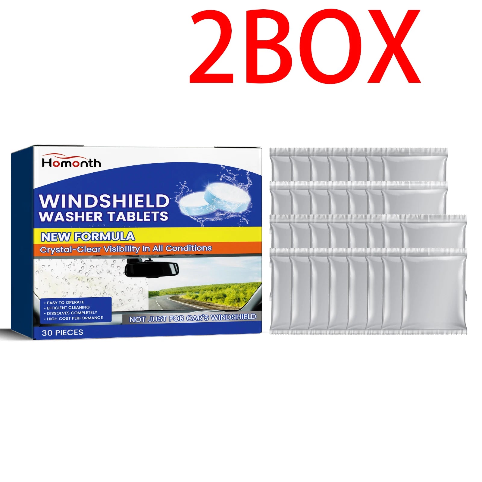 Homonth Windshield Cleaning Tablets 30PCS Glass Restoration Streak Free Cleaner for Car Windows Anti Fog Interior Glass Cleaner