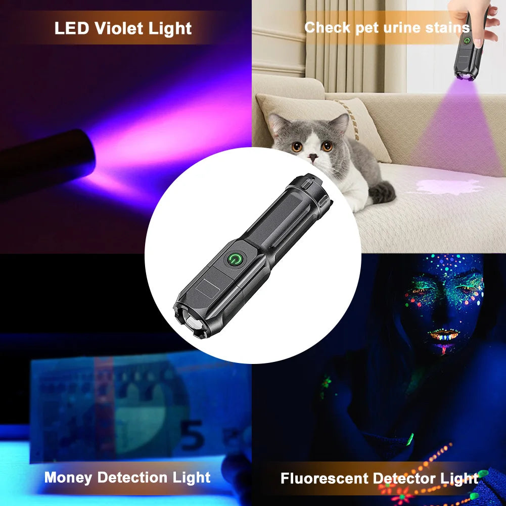 395nm Blacklight Flashlight USB Rechargeable Ultraviolet Blacklight Portable Torch Light for Pet Urine Detection Resin Curing Shopifynow