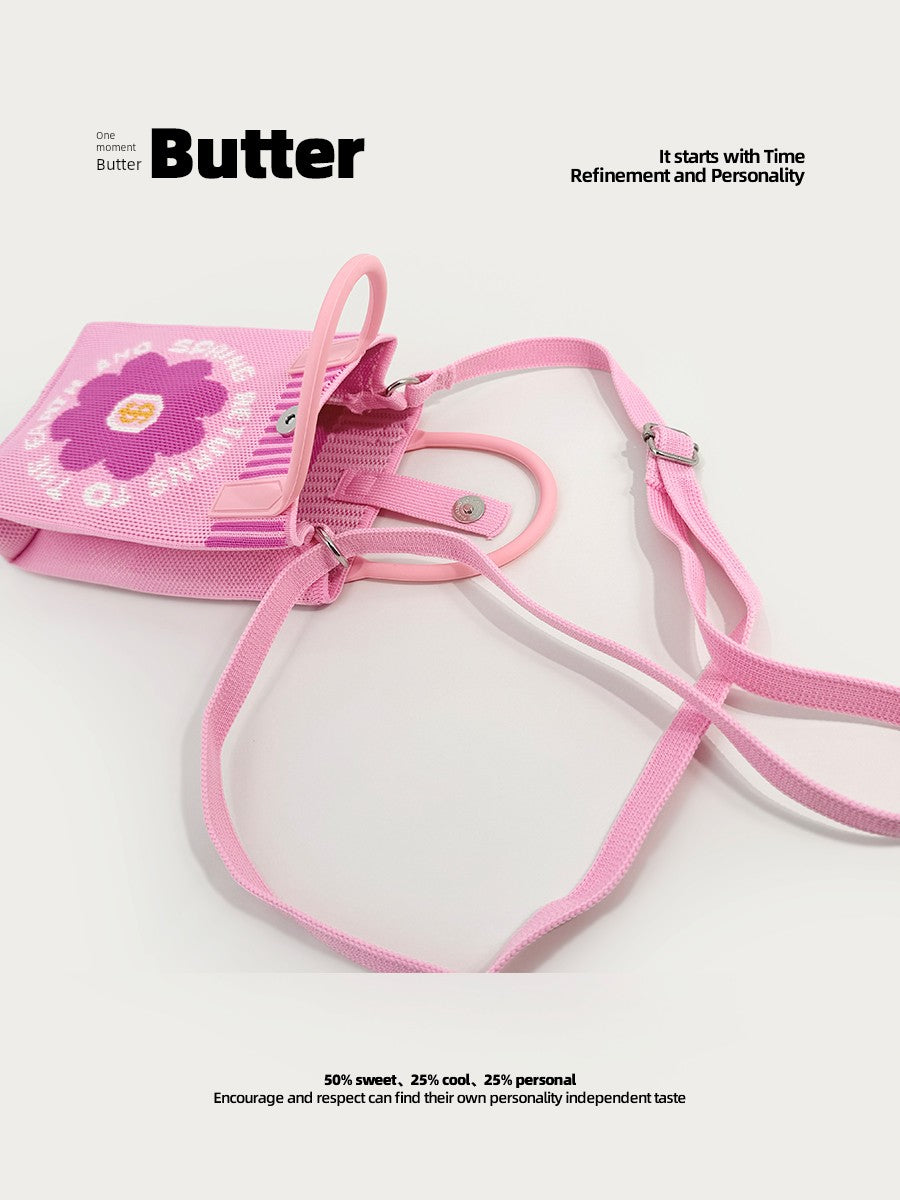 Butter Korean Style New Arrival Florals Cute Knitted Bag Versatile Handheld Mini Shoulder Adjustable Messenger Bag Coin Purse Shopifynow