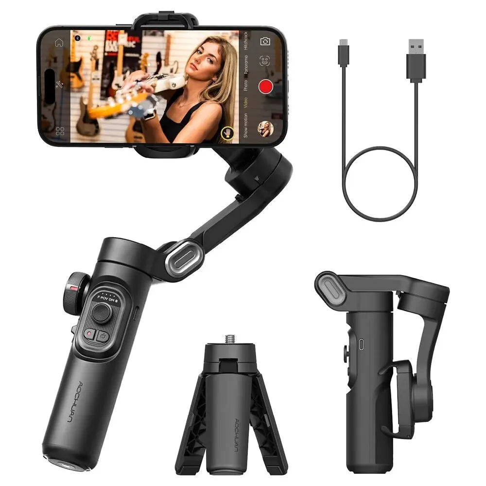 AOCHUAN 3-Axis Handheld Gimbal Stabilizer SmartXE for Smartphone for iPhone Android AI Face Tracking TikTok Vlog - Shopifynow