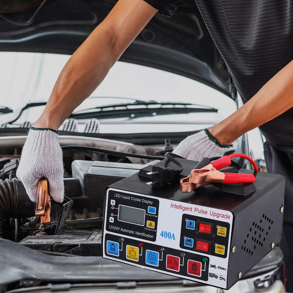 400A Heavy Duty Smart Battery Charger LCD Display Car Battery Charger 12/24V Intelligent Pulse Repair Charger High Power Shopifynow