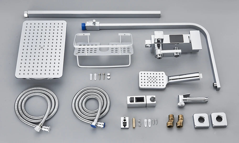 Black Digital Display Thermostatic Shower Faucet Bathroom Thermostatic 4 ways Rainfall Shower Mixer Tap,Shelf and Bidet Faucets - Shopifynow