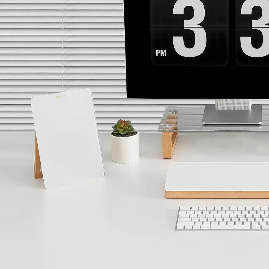 Desktop Glass Whiteboard with Reversible Wood Stand Small White Board Mini Dry Erase Whiteboard Easel for Desk Reusable Desk No
