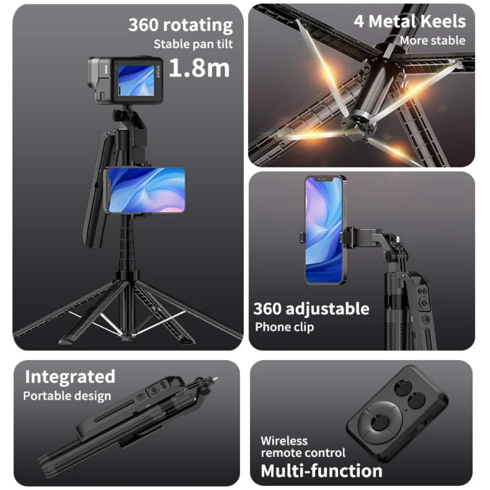 FANGTUOSI New Tripod Gimbal Stabilizer for Smartphone Camera, Tripods Stand Bluetooth Selfie Stick brackets AI Follow-Up Holder - Shopifynow