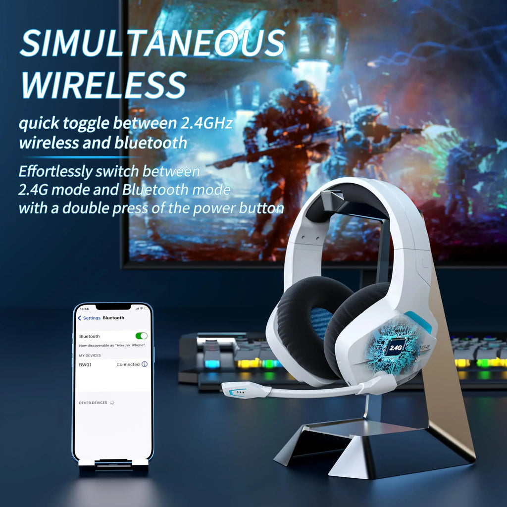 BINNUNE BW01 Wireless Gaming Headset with Mic for PC PS4 PS5 2.4G Bluetooth USB Gamer Headphones with Mic for Laptop Computer - Shopifynow