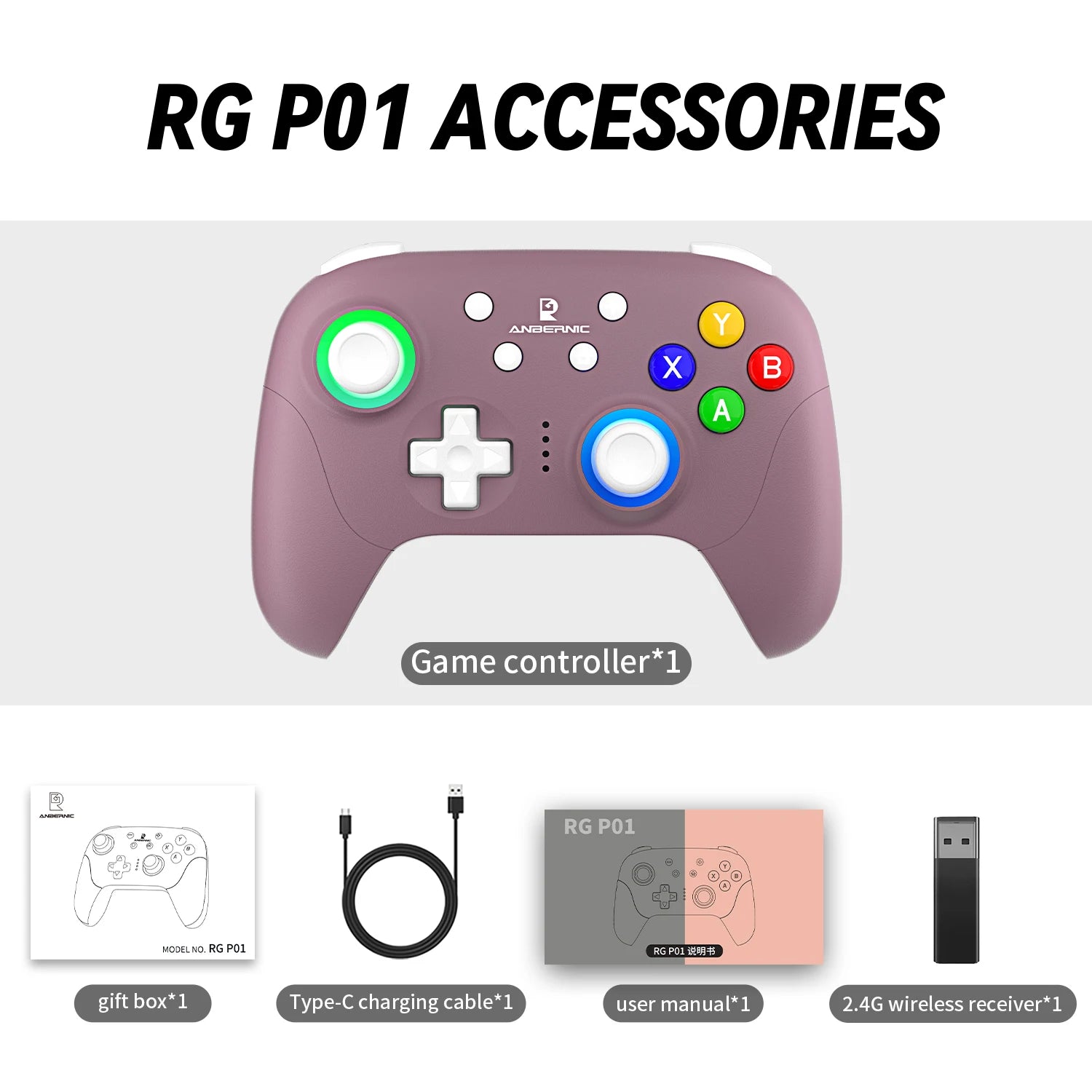 ANBERNIC RG P01 Retro Games Controller Wired/Wireless Bluetooth RGB Hall Effect Joystick XBOX Gamepad for PC Android IOS Steam Shopifynow