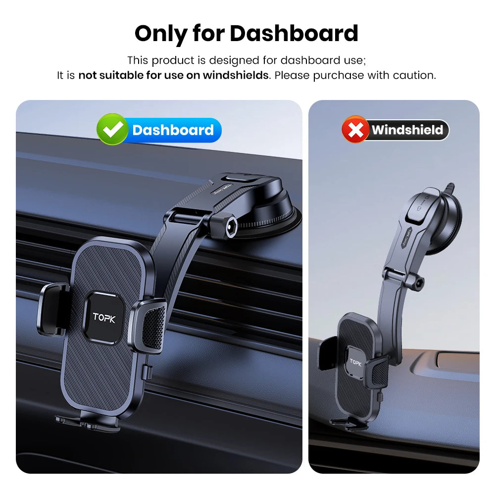 TOPK Universal Car Phone Holder Dashboard Mount for iPhone Android 360° Rotatable Anti-Slip Easy Install Compact Design Durable Shopifynow