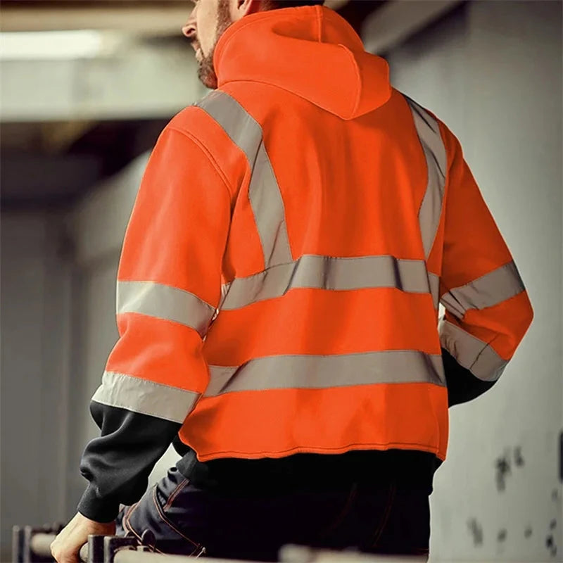 Men s Winter Reflective Hoodie Sweatshirts Long Sleeve Geometric Pattern Casual High Visibility Tops with Side Zipper Shopifynow