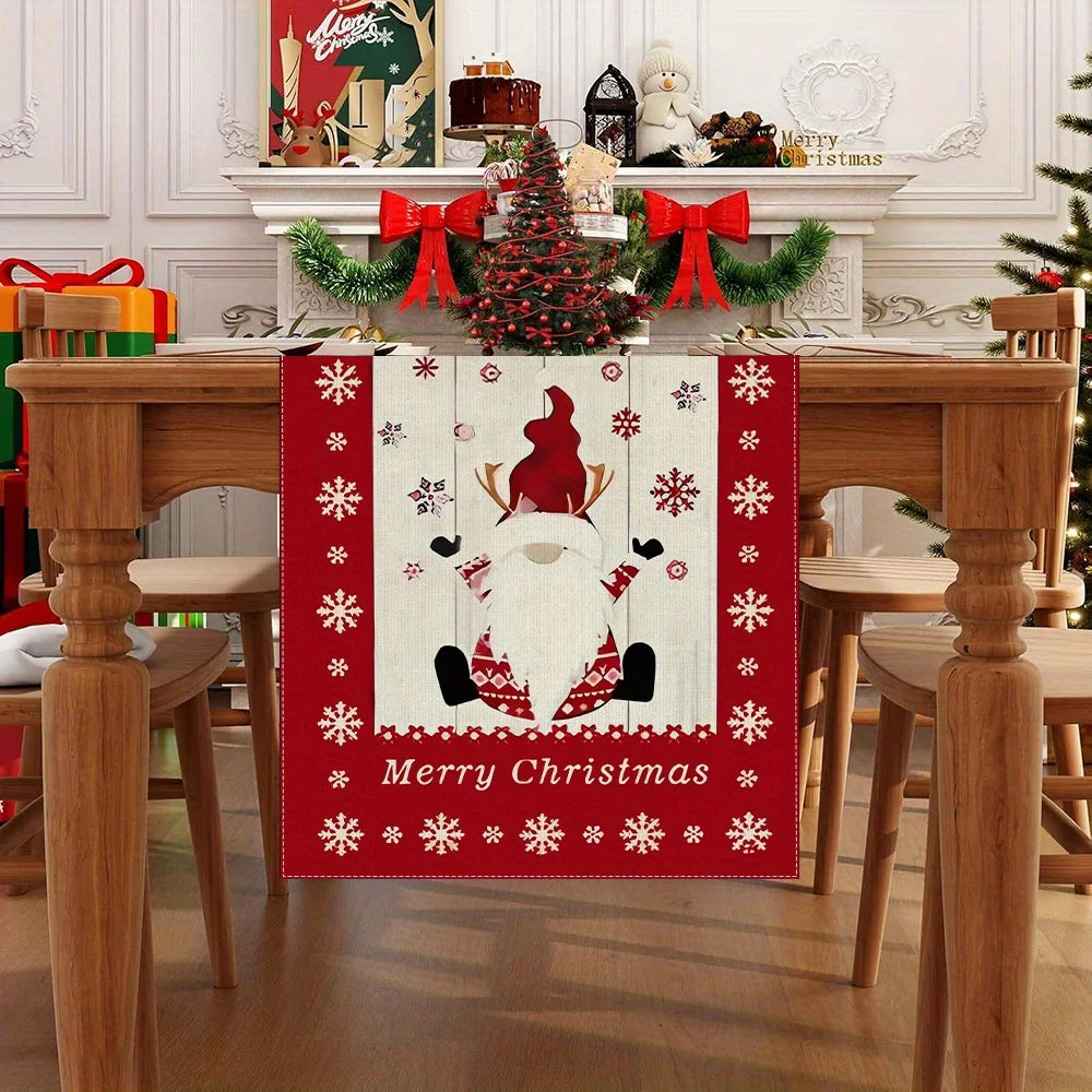 Christmas Table Runner with Santa Claus, Snowflake & Reindeer Pattern, Multiple Sizes, for Christmas Home Decoration and Gifts Shopifynow