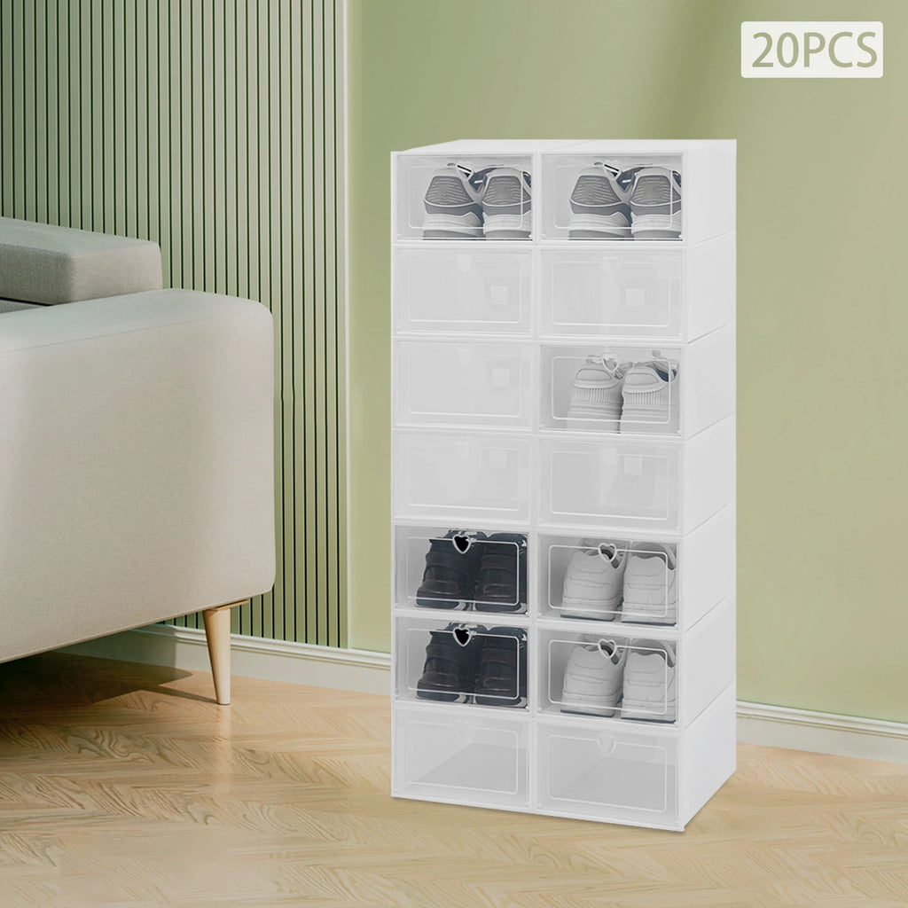 20PCS Stackable Shoe Storage Box W/Flip-Up Door - Space Saving Clear Plastic Organizer for Home Dorm Apartment - Shopifynow