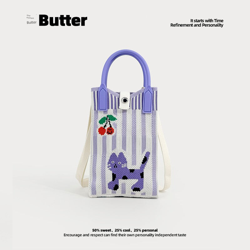Butter Korean Style New Arrival Florals Cute Knitted Bag Versatile Handheld Mini Shoulder Adjustable Messenger Bag Coin Purse Shopifynow