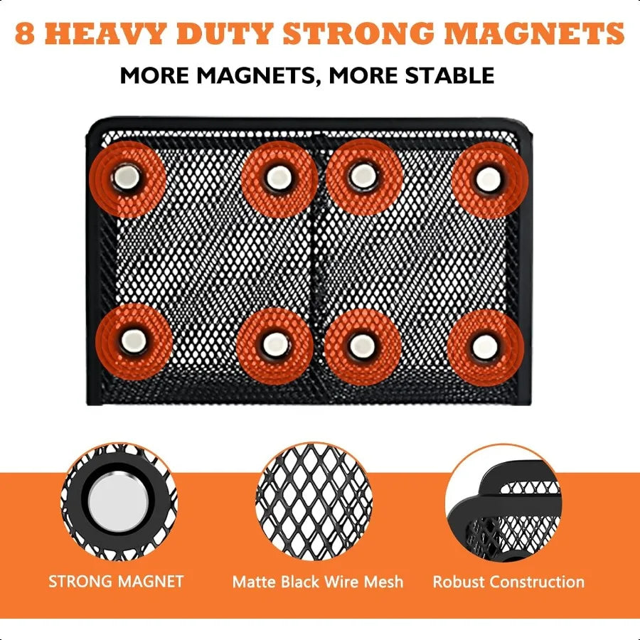 Magnetic Pencil Holder Extra Strong Magnets Mesh Marker Holder Perfect for Whiteboard Refrigerator and Locker Accessories 2 Bas