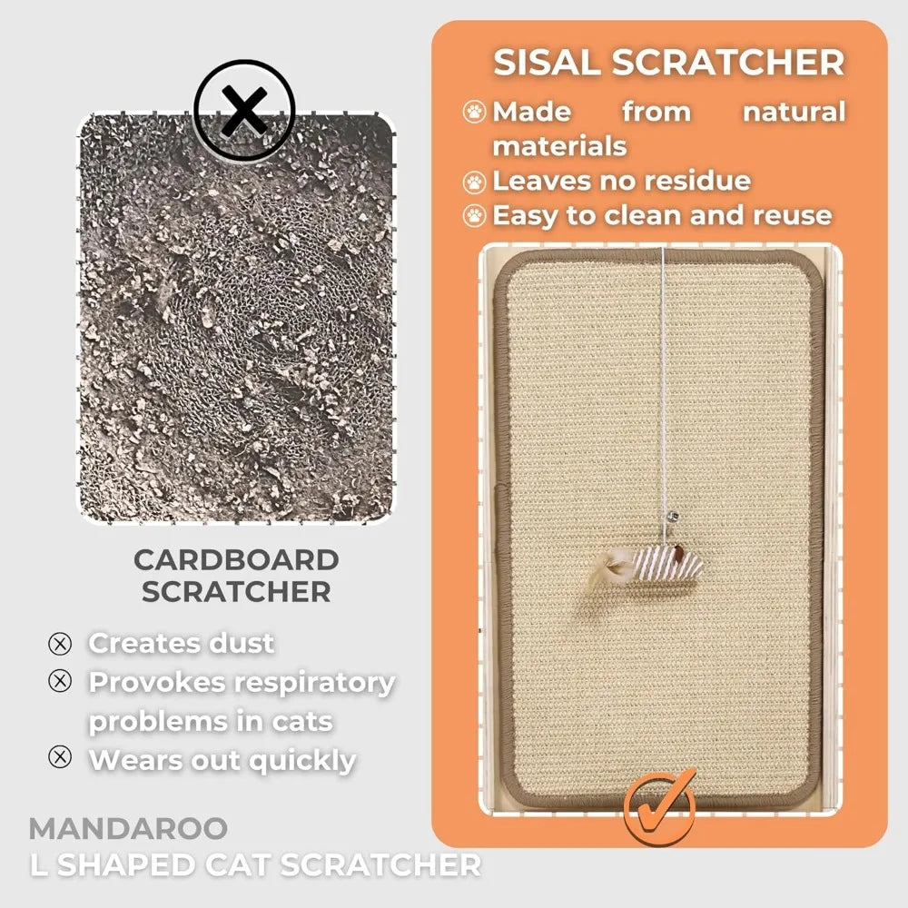 L Shaped Cat Scratch Pad with Toy – Sisal Cat Scratcher Post & Hideaway for Indoor Cats | Vertical & Horizontal Corner Scratchin