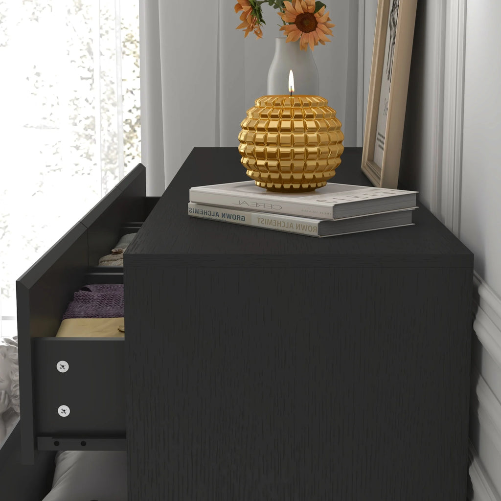 7 Drawer Dresser for Bedroom, 55 Inch Modern Dresser with High Gloss Drawers, Large Wood Chest of Drawer, White/Black Shopifynow