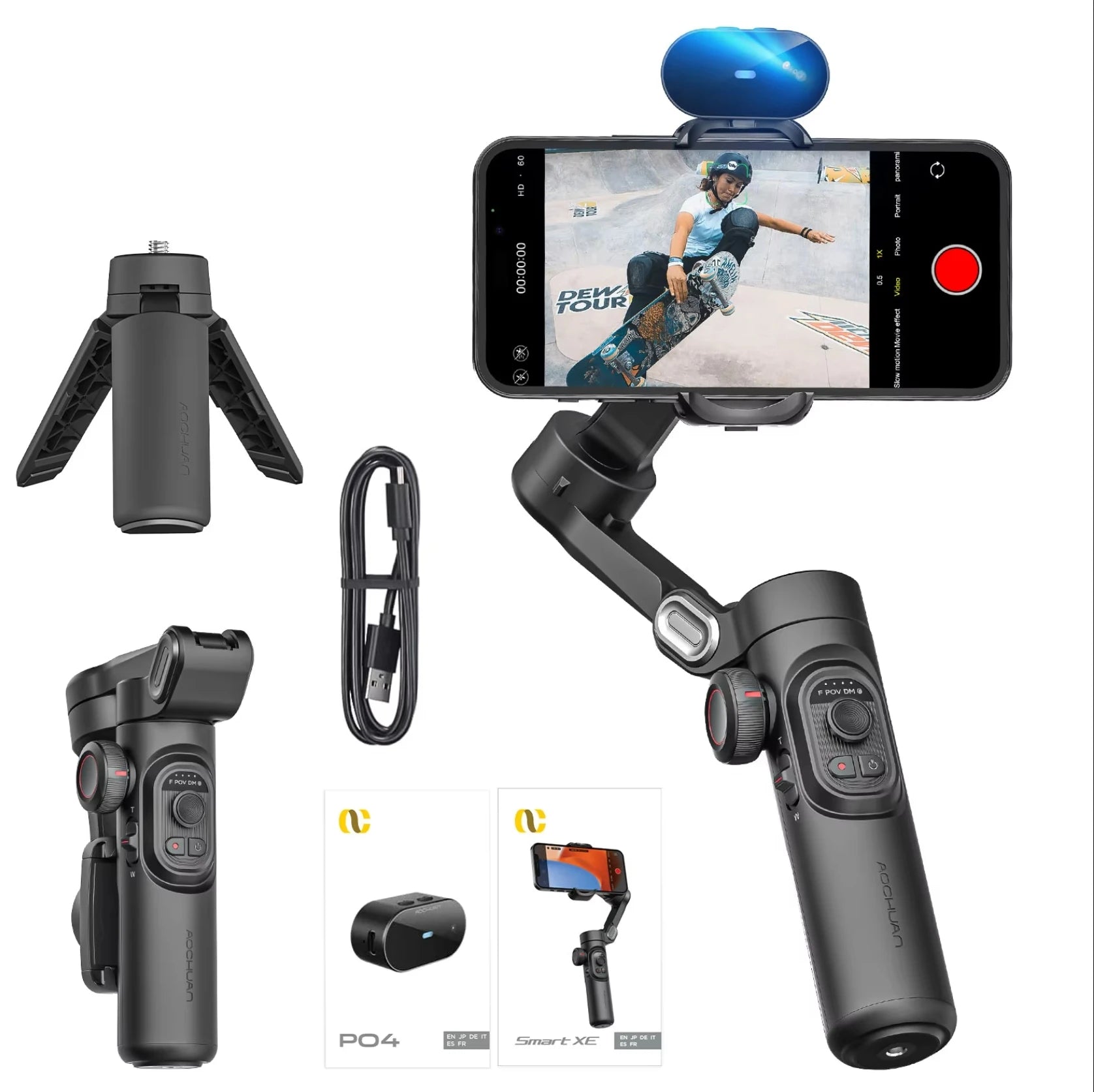 AOCHUAN 3-Axis Handheld Gimbal Stabilizer SmartXE for Smartphone for iPhone Android AI Face Tracking TikTok Vlog - Shopifynow