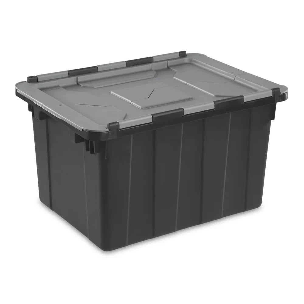12 Gallon Industrial Tote Heavy Duty Hinged Lid Storage Container Stackable with Handles Zip Tie Access Garage Basement Shopifynow