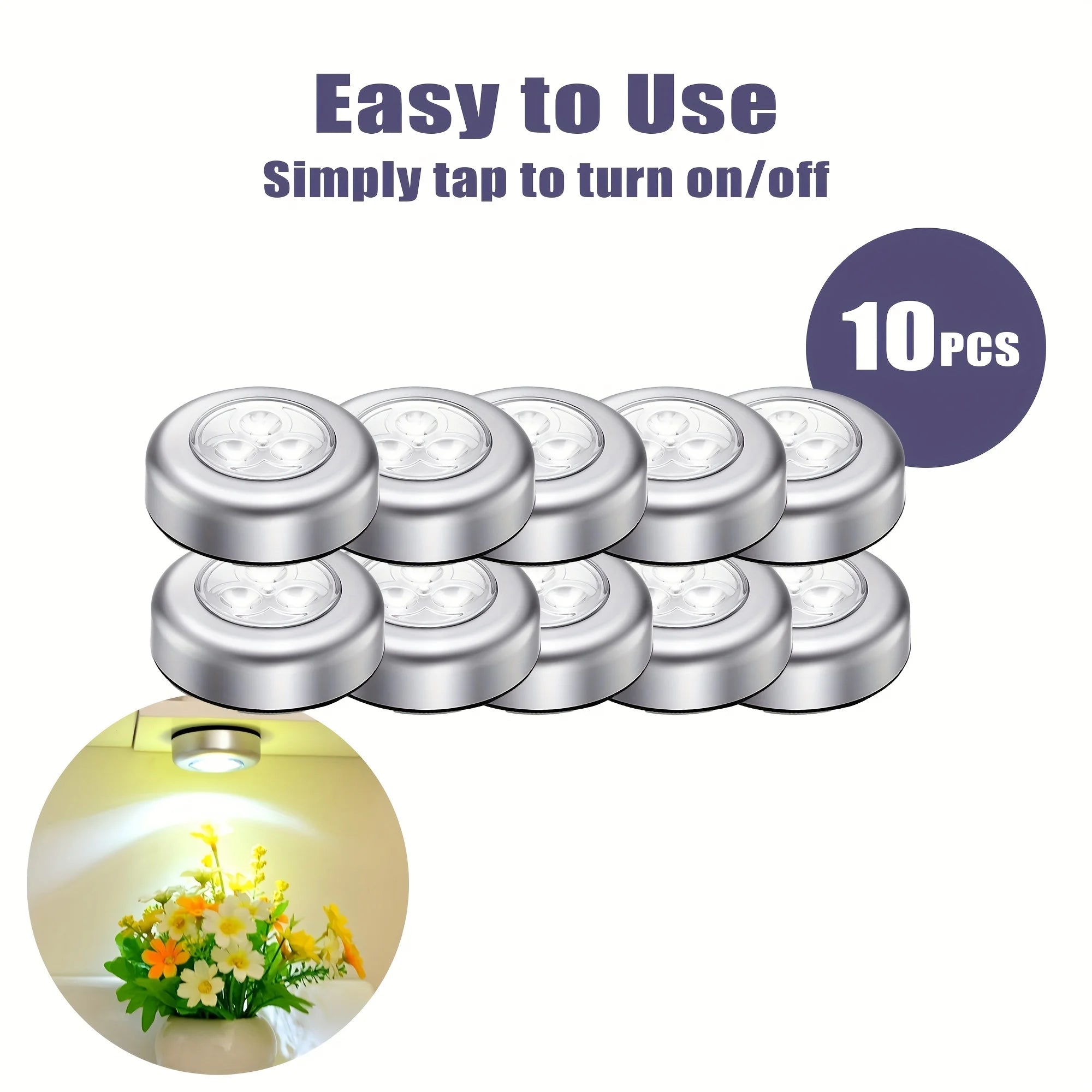 1/4/10 件 Mini Led Night Light, Self Adhesive Push Light Stairs Hallway Closet Kitchen Bedroom, Cabinets, Counters, Hallway Shopifynow