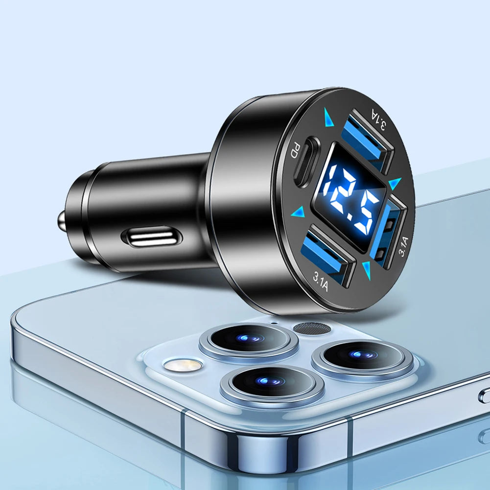 66W Car Charger 4-Port Fast Charging Blue Light Power Socket QC 3.0 Phone Charge Adapter in Car for Xiaomi iPhone Samsung Shopifynow