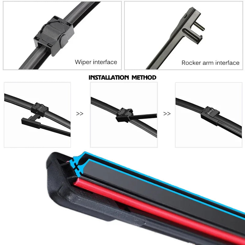 Car Windshield Wiper blades Universal Soft Double layer Rubber Frameless Bracketless car wipers 14" 16" 19" 20" 21" 22" 24"26"