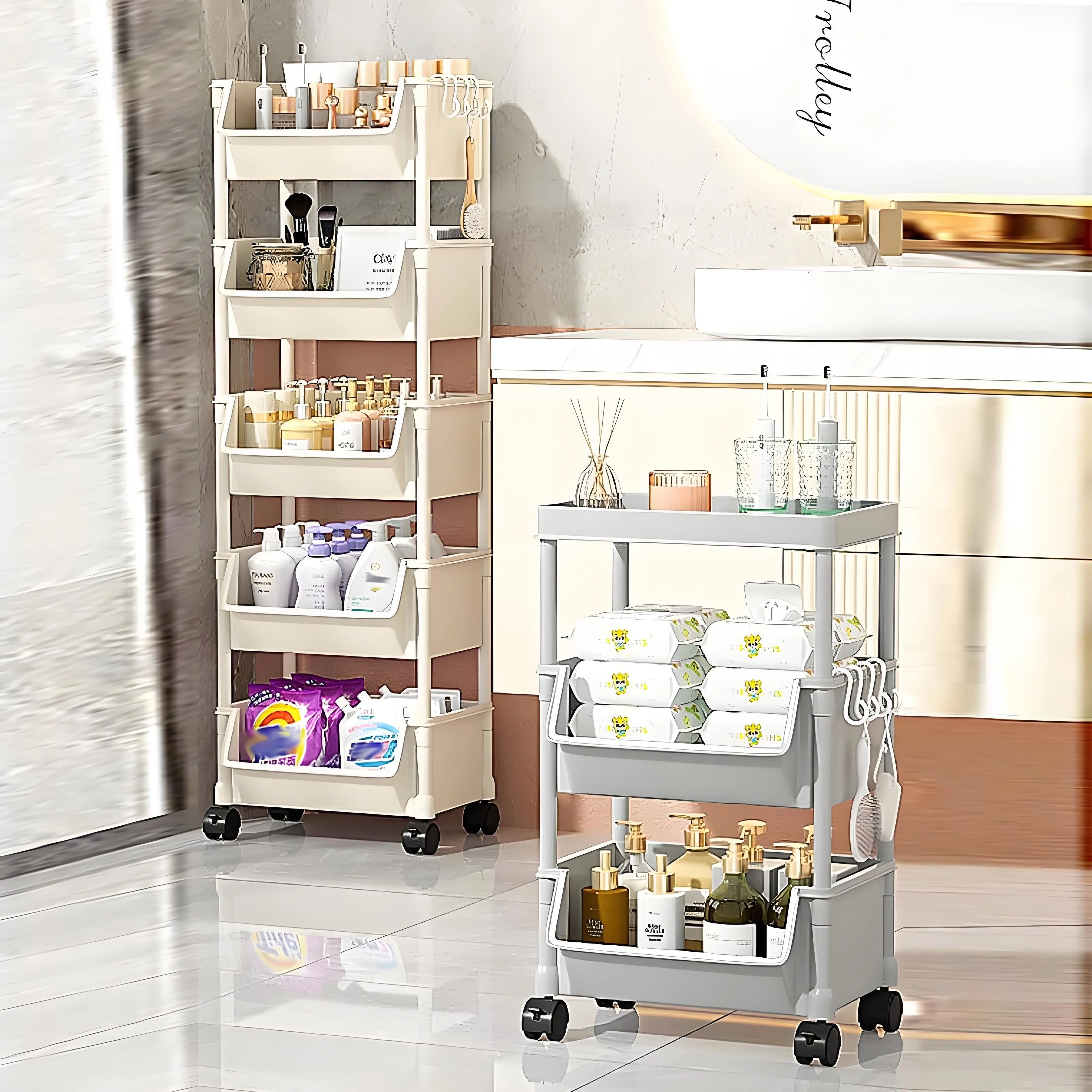 5-Tier Slim Rolling Storage Cart | Mobile Organizer with Slide-Out Trays | Space-Saving for Bathroom Laundry & Kitchen Shopifynow