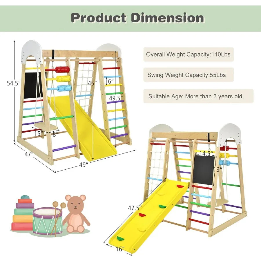 Indoor Jungle Gym 8in1 Montessori Climbing Toys for Toddlers with DoubleSided Slide Climbing Rock Net Indoor Wooden Playground Shopifynow