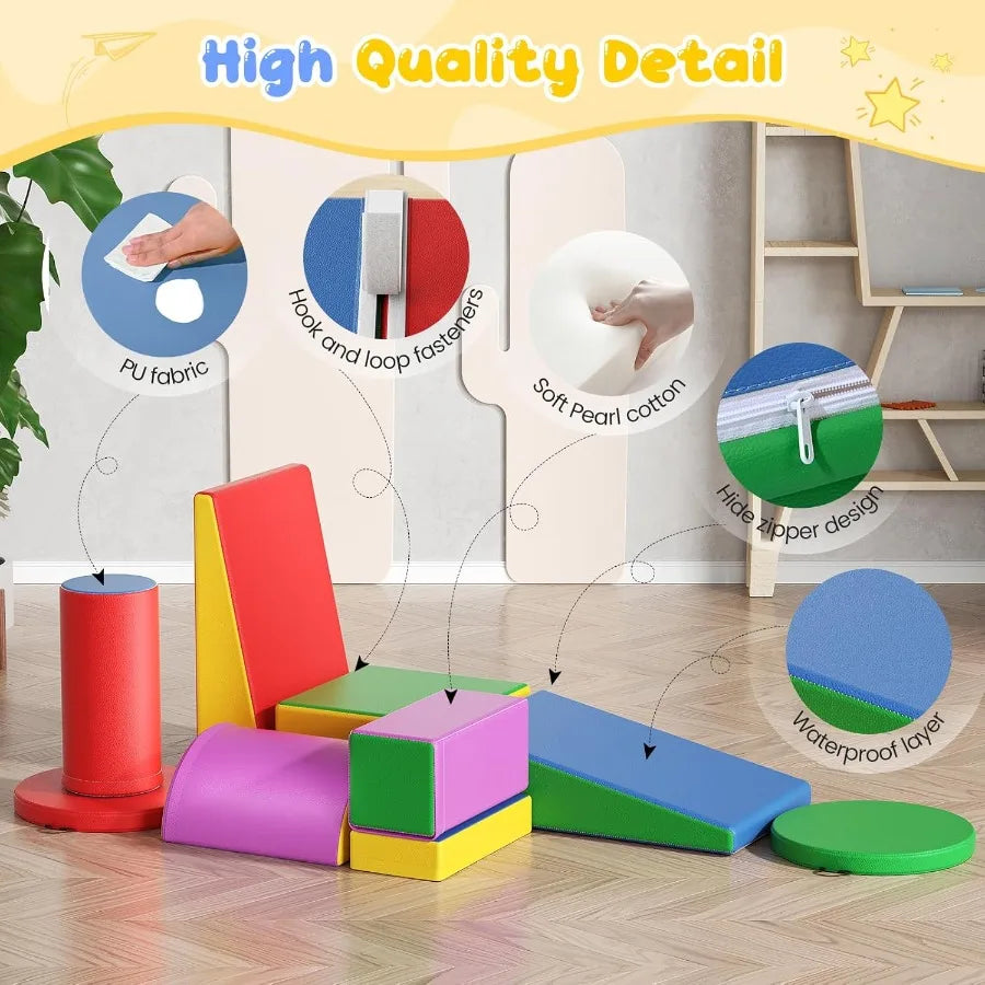 Foam Climbing Blocks, Soft Climbing Toys for Toddlers, 9 Pieces Crawl and Climb Foam Playset with Cushion Pad, Indoor Climber Ac Shopifynow
