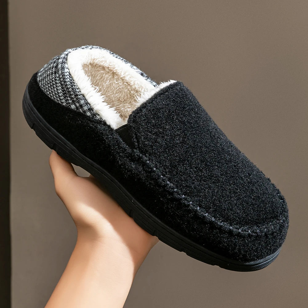 Winter Slippers for men Mark Line Sole Comfortable Felt Warm Non Slip Soft Memory Foam Cushion House Shoes Shopifynow